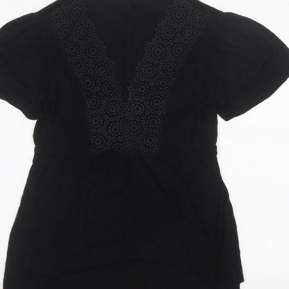 Yours Women Black UK 18 Tunic Blouse V-Neck Lace Short Sleeve