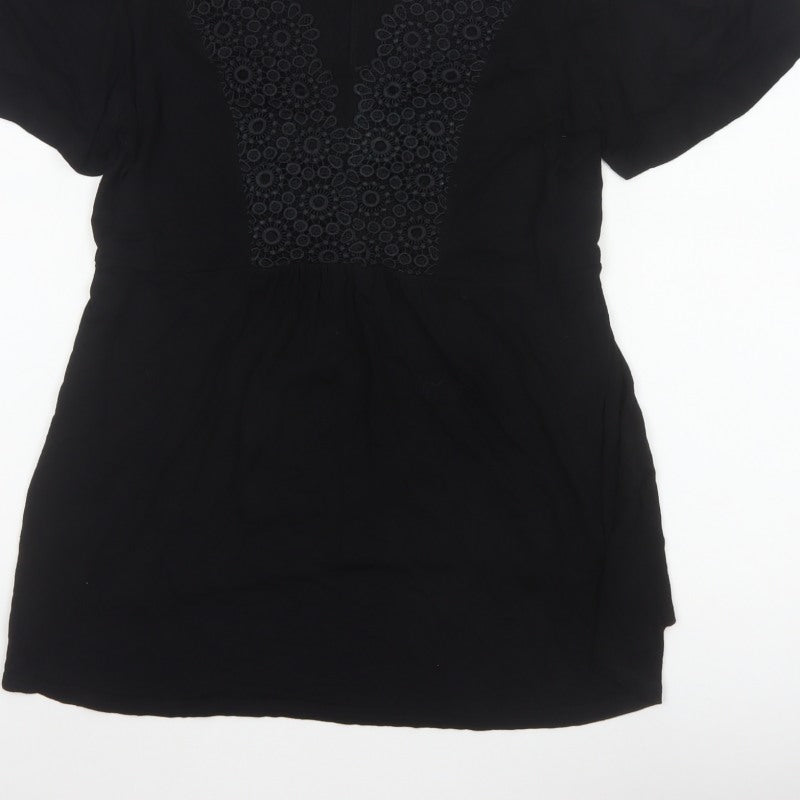 Yours Women Black UK 18 Tunic Blouse V-Neck Lace Short Sleeve