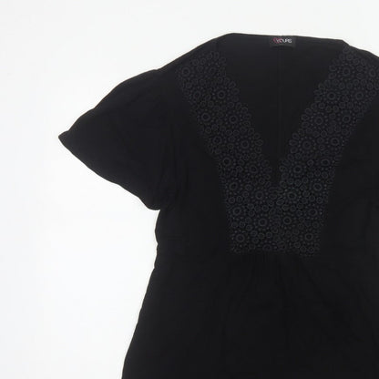 Yours Women Black UK 18 Tunic Blouse V-Neck Lace Short Sleeve