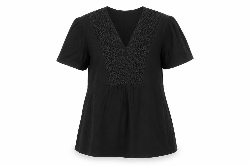 Yours Women Black UK 18 Tunic Blouse V-Neck Lace Short Sleeve