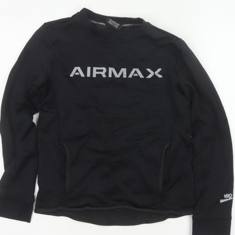 Nike Boys Black 11-12 Years Air Max Logo Crew Neck Pullover Sweatshirt