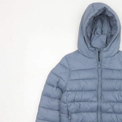 Marks and Spencer Boys Blue Age 8-9 Puffer Jacket Hooded Padded Full Zip