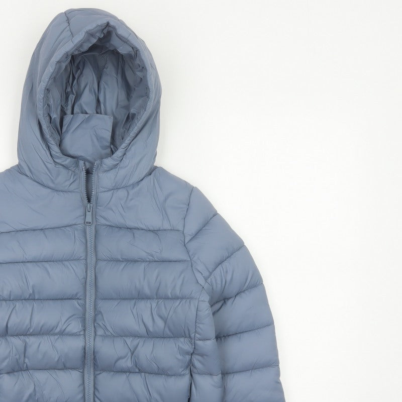 Marks and Spencer Boys Blue Age 8-9 Puffer Jacket Hooded Padded Full Zip