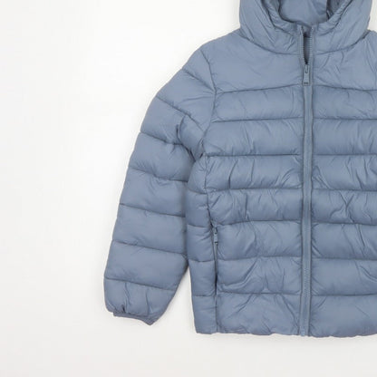 Marks and Spencer Boys Blue Age 8-9 Puffer Jacket Hooded Padded Full Zip