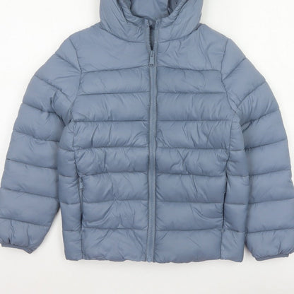 Marks and Spencer Boys Blue Age 8-9 Puffer Jacket Hooded Padded Full Zip