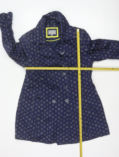 Per Una Women’s Blue Floral Trench Coat Size 16 Cotton Button Front