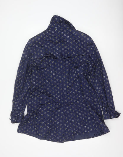 Per Una Women’s Blue Floral Trench Coat Size 16 Cotton Button Front