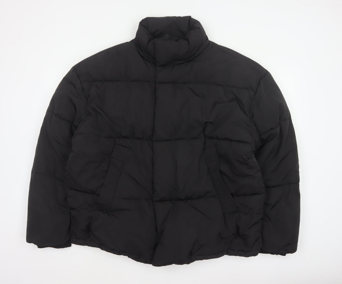 Zara Men Black XL Quilted Puffer Jacket Stand Collar