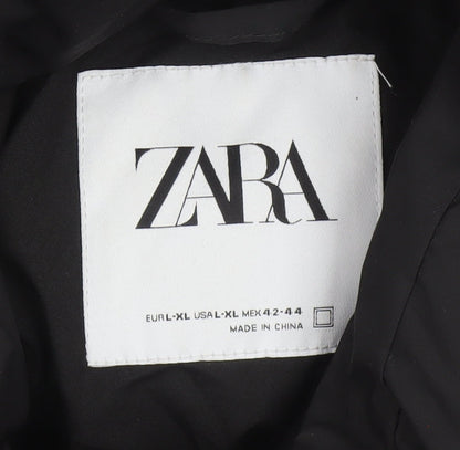 Zara Men Black XL Quilted Puffer Jacket Stand Collar