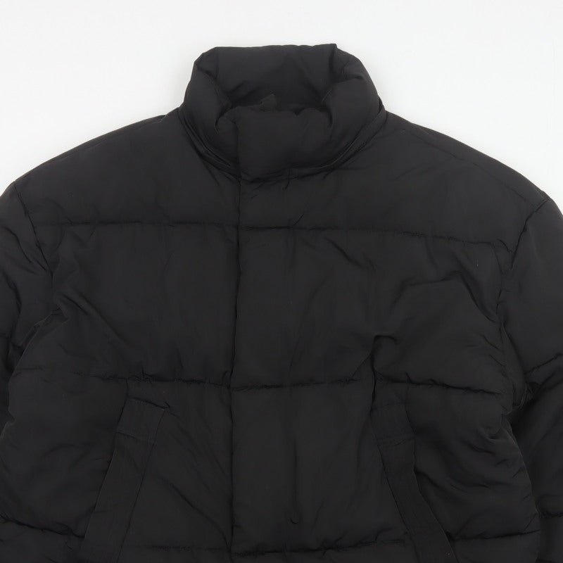 Zara Men Black XL Quilted Puffer Jacket Stand Collar