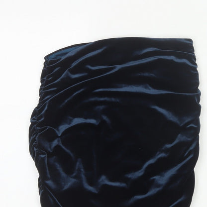 Misspap Women Blue UK 12 Satin Ruched Bandage Mini Skirt
