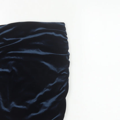 Misspap Women Blue UK 12 Satin Ruched Bandage Mini Skirt