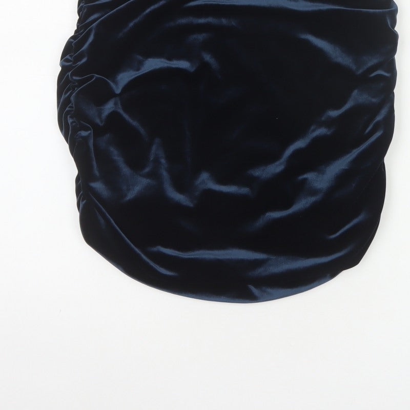 Misspap Women Blue UK 12 Satin Ruched Bandage Mini Skirt