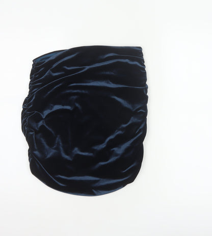 Misspap Women Blue UK 12 Satin Ruched Bandage Mini Skirt