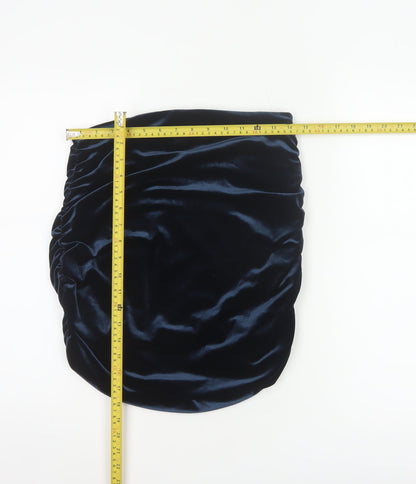 Misspap Women Blue UK 12 Satin Ruched Bandage Mini Skirt