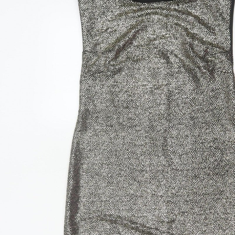 Topshop Women Gold Metallic Bodycon Knee Length Dress UK 12