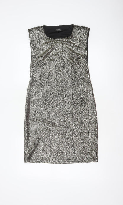 Topshop Women Gold Metallic Bodycon Knee Length Dress UK 12