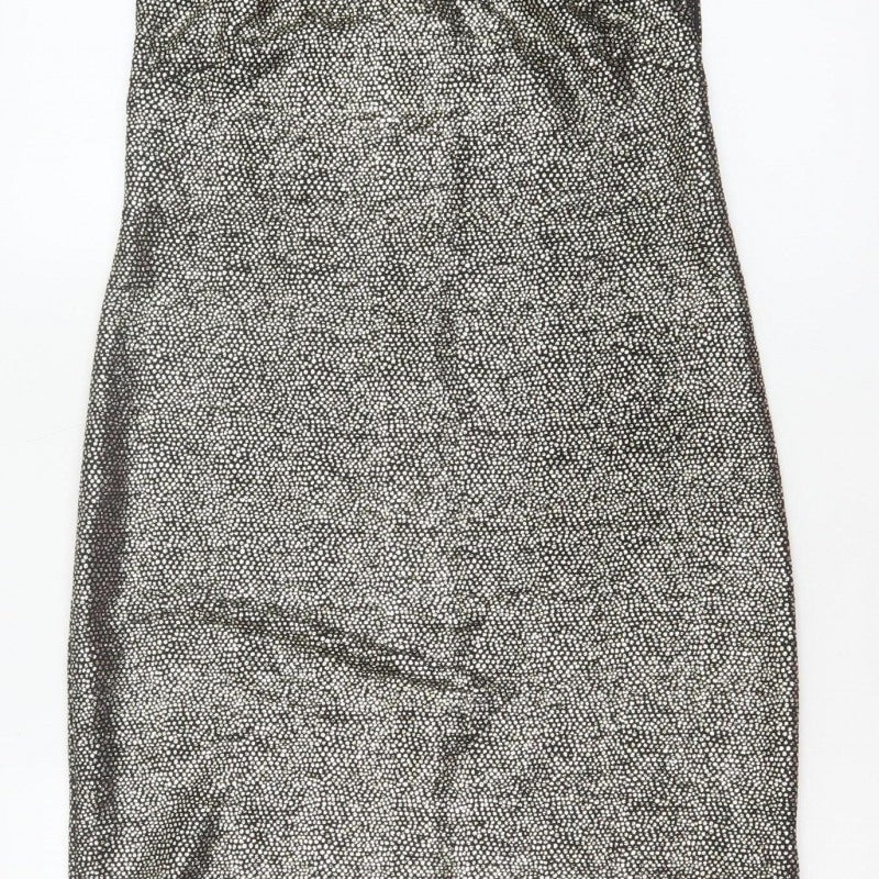 Topshop Women Gold Metallic Bodycon Knee Length Dress UK 12