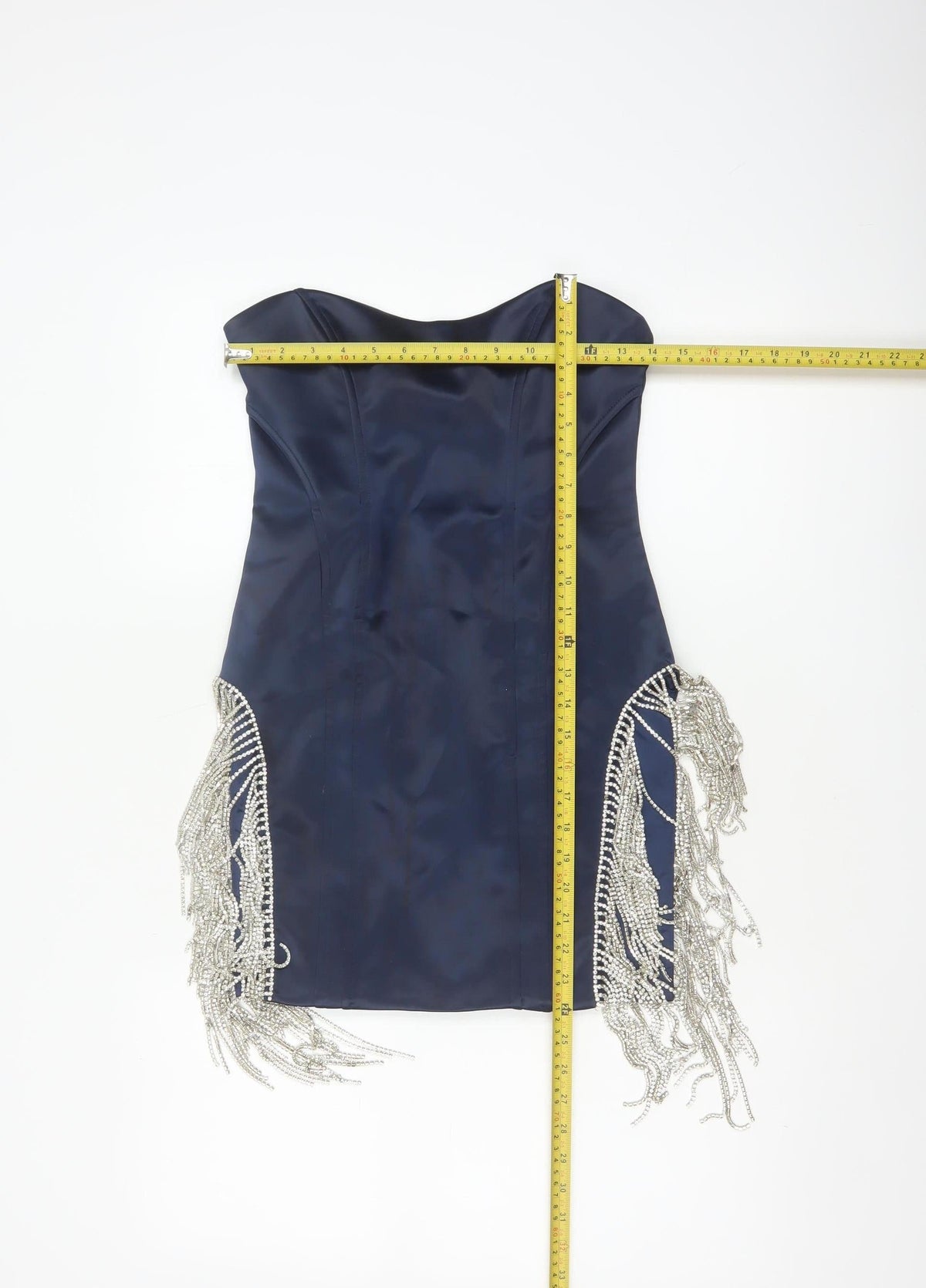 Oh Polly Women Blue UK 10 Bodycon Strapless Mini Beaded Fringe Party Dress