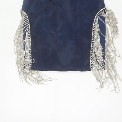 Oh Polly Women Blue UK 10 Bodycon Strapless Mini Beaded Fringe Party Dress