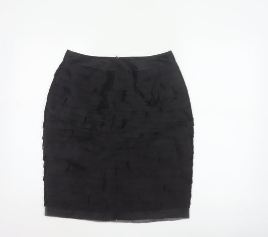 Marks and Spencer Women Black UK 10 Layered Chiffon Pencil Skirt