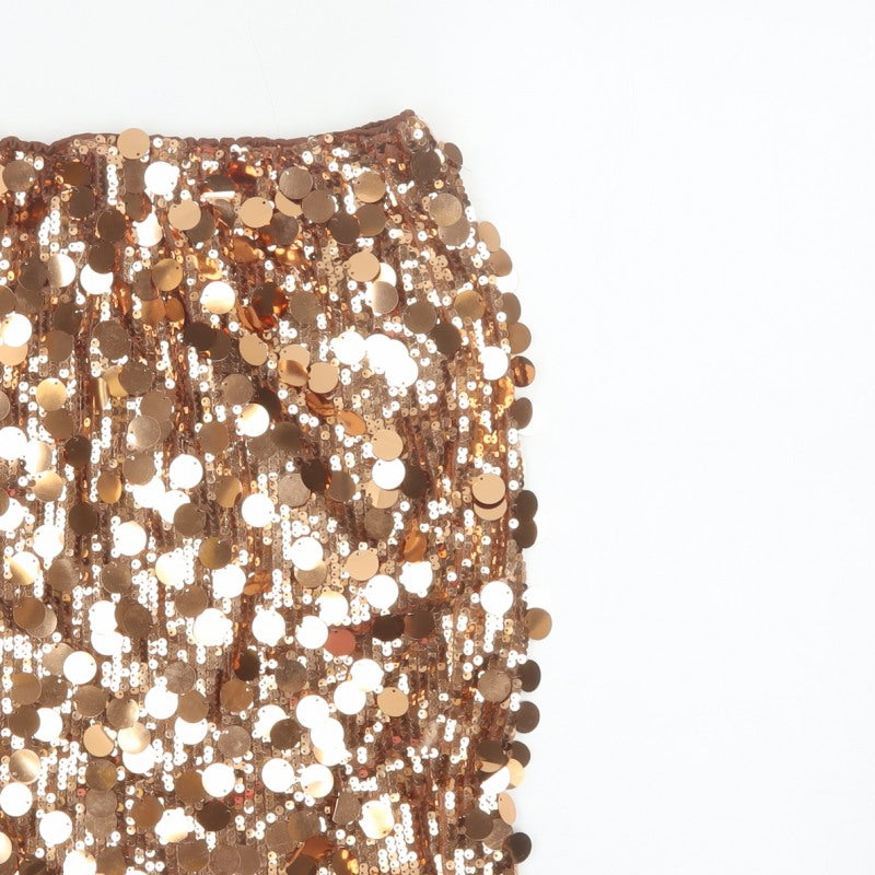 PrettyLittleThing Women’s Gold Sequin Mini Pencil Skirt UK 16