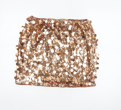PrettyLittleThing Women’s Gold Sequin Mini Pencil Skirt UK 16