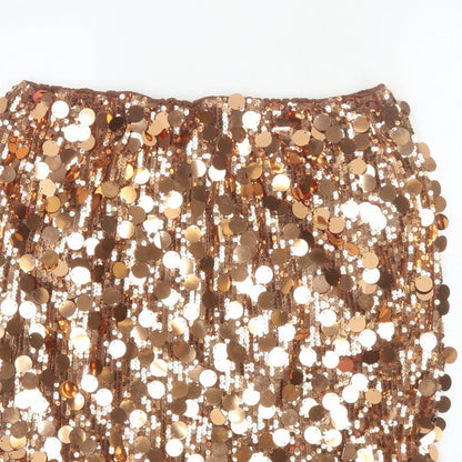 PrettyLittleThing Women’s Gold Sequin Mini Pencil Skirt UK 16