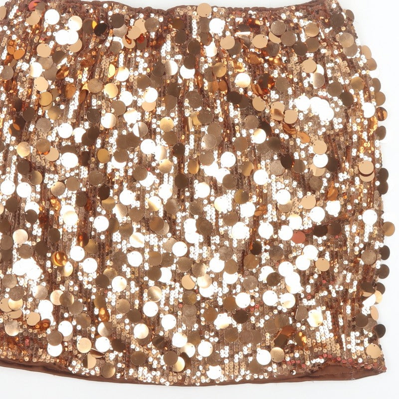PrettyLittleThing Women’s Gold Sequin Mini Pencil Skirt UK 16