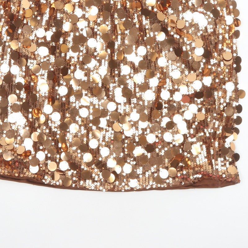 PrettyLittleThing Women’s Gold Sequin Mini Pencil Skirt UK 16