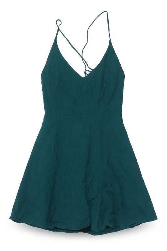 Forever 21 Women Green S A-Line Strappy V-Neck Tie Back Mini Dress
