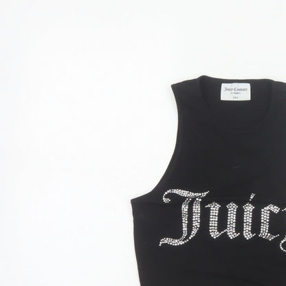 Juicy Couture Women Black XXS Rhinestone Logo Cropped Tank Top