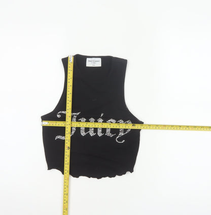 Juicy Couture Women Black XXS Rhinestone Logo Cropped Tank Top