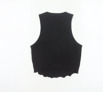 Juicy Couture Women Black XXS Rhinestone Logo Cropped Tank Top