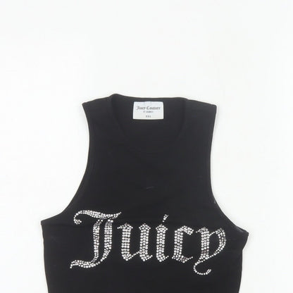 Juicy Couture Women Black XXS Rhinestone Logo Cropped Tank Top