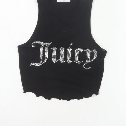 Juicy Couture Women Black XXS Rhinestone Logo Cropped Tank Top