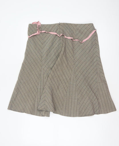 Marks & Spencer Women Beige UK 18 A-Line Knee Striped Skirt