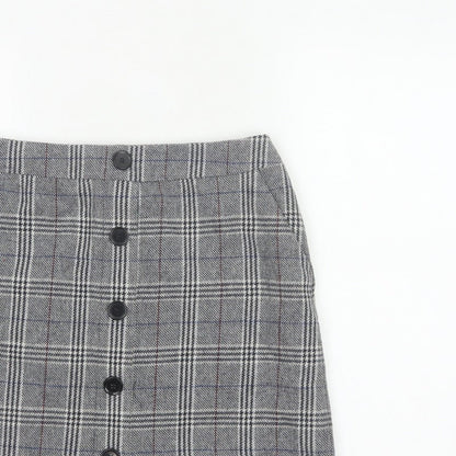 Marks and Spencer Women Grey UK 10 A-Line Plaid Button Mini Skirt