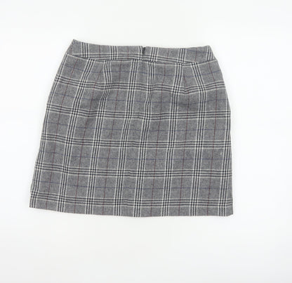 Marks and Spencer Women Grey UK 10 A-Line Plaid Button Mini Skirt