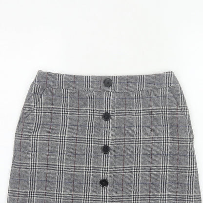 Marks and Spencer Women Grey UK 10 A-Line Plaid Button Mini Skirt