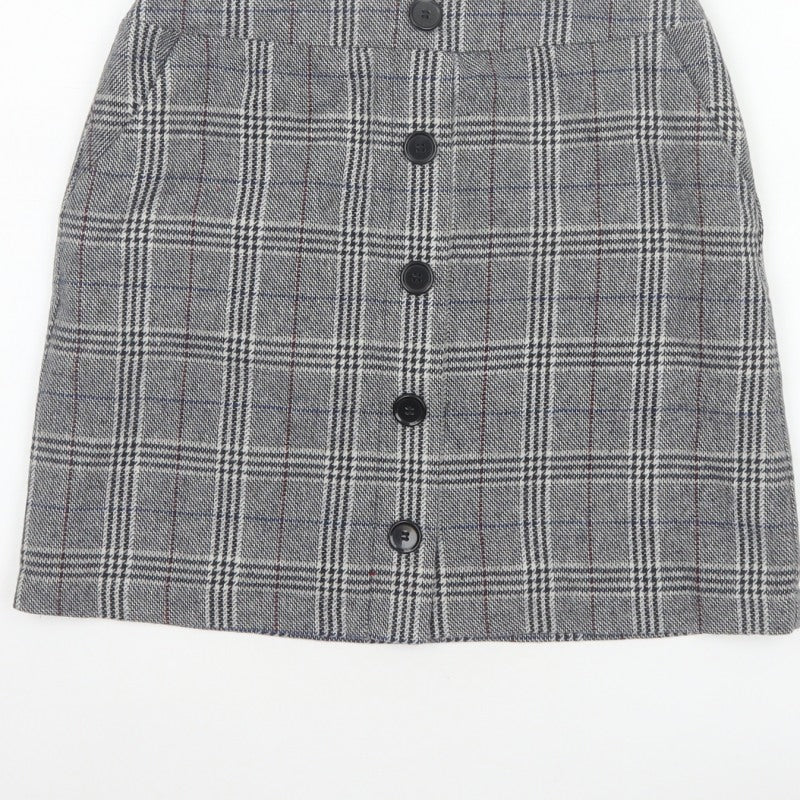 Marks and Spencer Women Grey UK 10 A-Line Plaid Button Mini Skirt