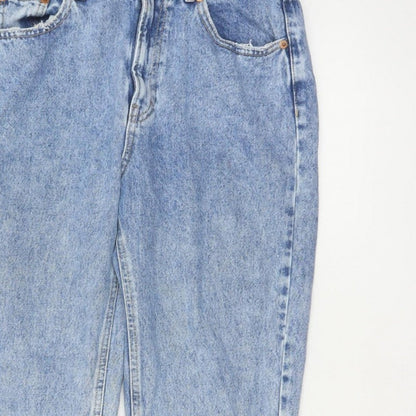 Pull&Bear Women Blue High Rise Mom Jeans UK 10 Light Wash Denim