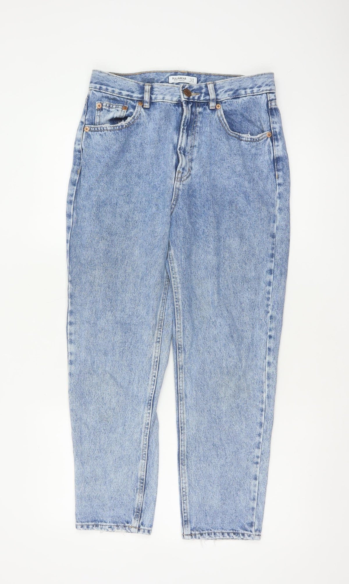 Pull&Bear Women Blue High Rise Mom Jeans UK 10 Light Wash Denim