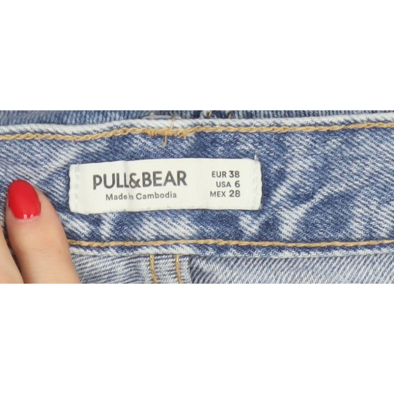 Pull&Bear Women Blue High Rise Mom Jeans UK 10 Light Wash Denim