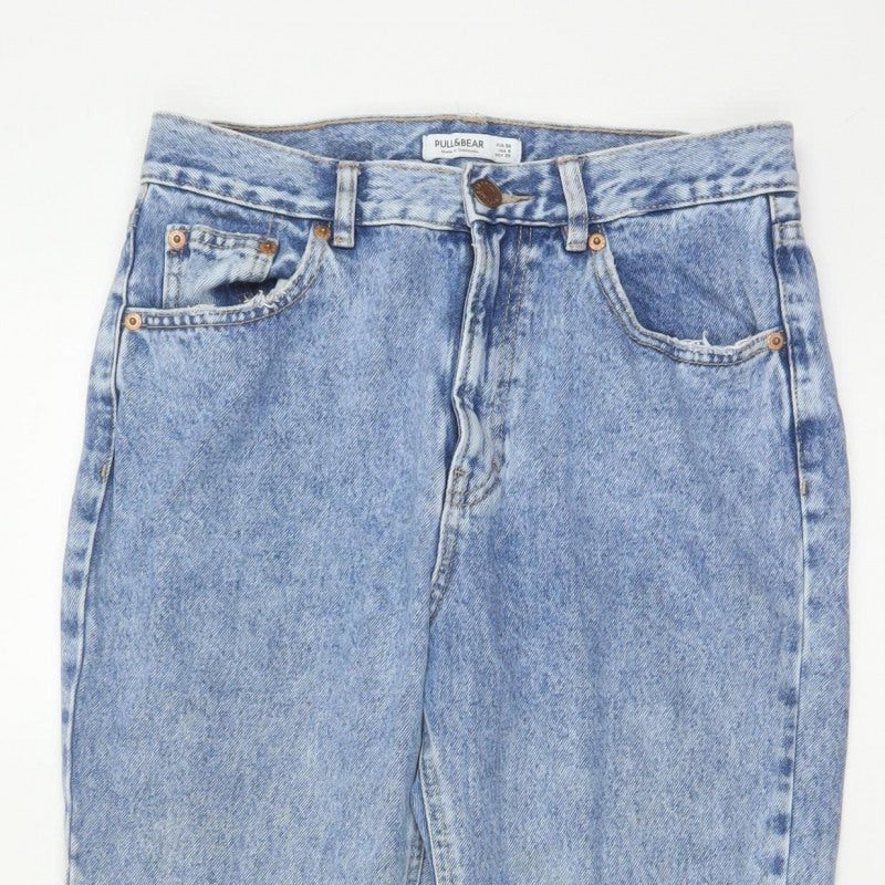 Pull&Bear Women Blue High Rise Mom Jeans UK 10 Light Wash Denim