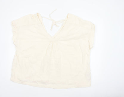 Fat Face Women Ivory UK 20 Basic Cotton Tie-Back V-Neck Blouse