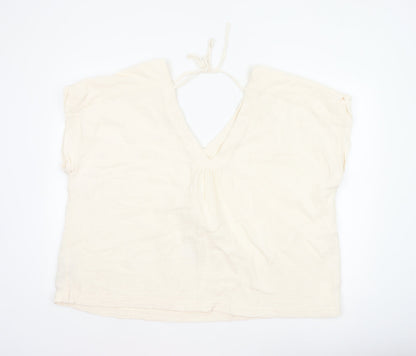 Fat Face Women Ivory UK 20 Basic Cotton Tie-Back V-Neck Blouse