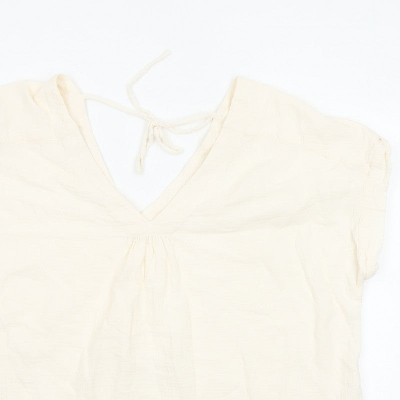 Fat Face Women Ivory UK 20 Basic Cotton Tie-Back V-Neck Blouse