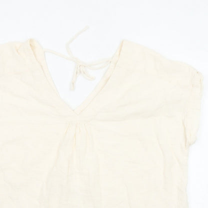 Fat Face Women Ivory UK 20 Basic Cotton Tie-Back V-Neck Blouse