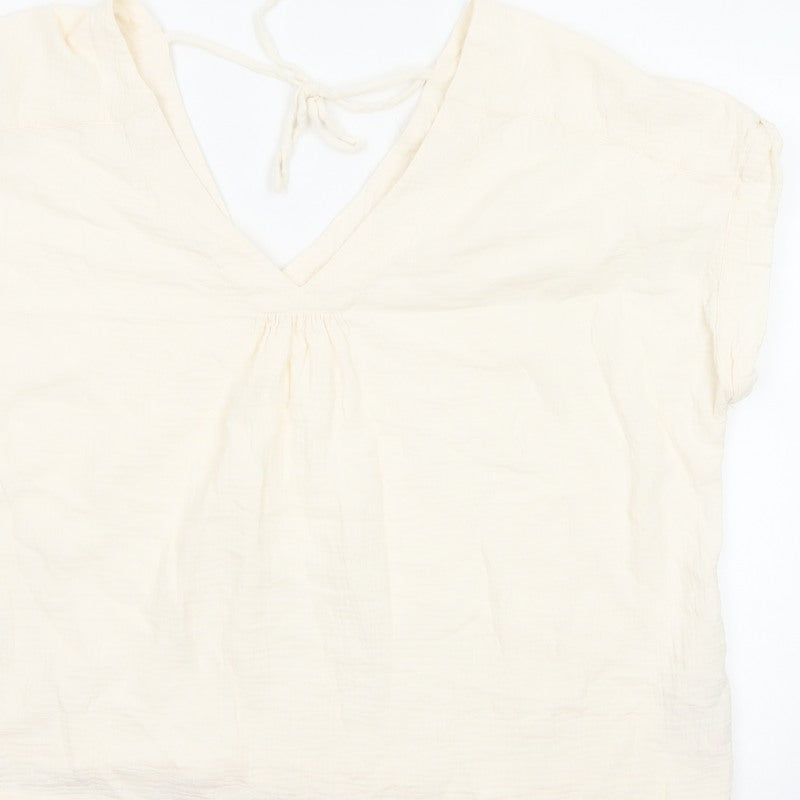 Fat Face Women Ivory UK 20 Basic Cotton Tie-Back V-Neck Blouse